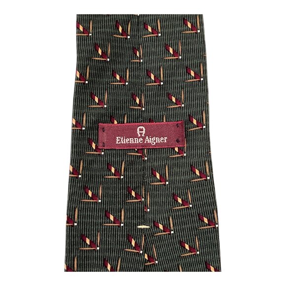 Vintage Etienne Aigner Men’s Silk Tie – Green with Polo Mallet Print - Picture 5 of 5